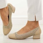 Czółenka gl damskie na obcasie M.Daszyński Sa200-16 kolor Beżowy.