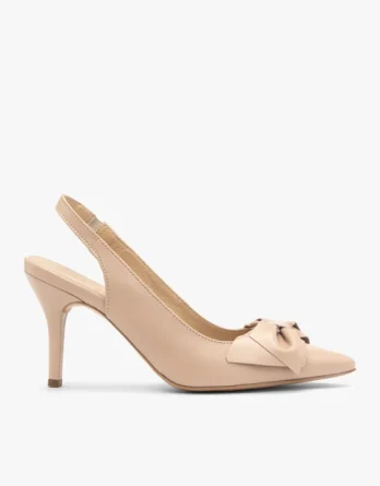 Czółenka typu slingback z kokardką kolor Beżowy.