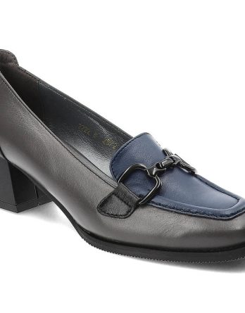 Granatowe Półbuty Armodo Skórzane Eleganckie Buty Na Obcasie kolor granatowy