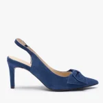 Granatowe czółenka bez pięty slingback z kokardą kolor Granatowy.