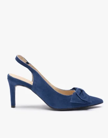 Granatowe czółenka bez pięty slingback z kokardą kolor Granatowy.