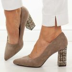 J.Brązowe mix czółenka damskie na słupku Sergio Leone Pb216 kolor Brązowy.