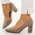 J.Brązowe mix czółenka damskie na słupku Sergio Leone Pb414 kolor Brązowy.