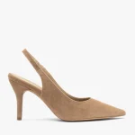 Jasnobrązowe czółenka bez pięty slingback kolor Brązowy.