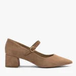 Jasnobrązowe czółenka na stabilnym obcasie kolor Brązowy.