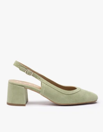 Jasnozielone czółenka bez piety slingback kolor Zielony.