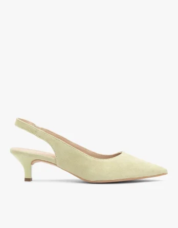 Jasnozielone czółenka slingback ze skóry welurowej kolor Zielony.
