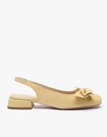 Jasnożółte czółenka slingback bez pięty z kokardką kolor Żółty.