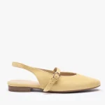 Jasnożółte czółenka slingback bez pięty ze skóry welurowej kolor Żółty.