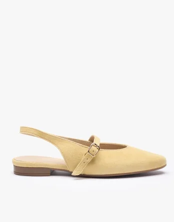Jasnożółte czółenka slingback bez pięty ze skóry welurowej kolor Żółty.