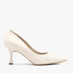 Kremowe ślubne czółenka z obcasem flare kolor Beżowy.