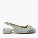 Morskie czółenka slingback bez pięty z kokardką kolor Zielony.