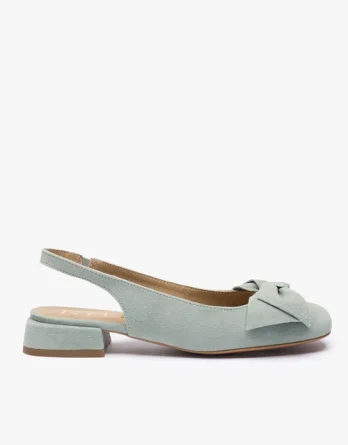 Morskie czółenka slingback bez pięty z kokardką kolor Zielony.