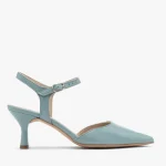 Niebieskie czółenka na lakierowanym obcasie kolor Niebieski.