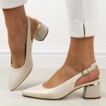 Perłowe czółenka damskie na obcasie bez pięty Sergio Leone sk175 kolor Beżowy.