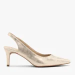 Platynowe czółenka typu slingback na szpilce kolor Platynowy.