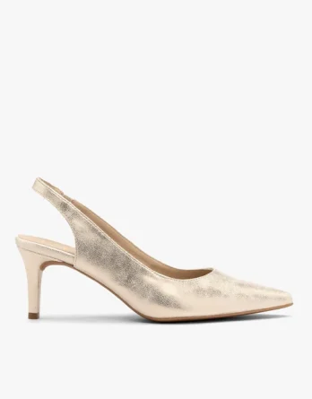 Platynowe czółenka typu slingback na szpilce kolor Platynowy.