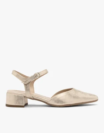 Platynowe czółenka z otwartą piętą kolor Platynowy.