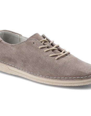 Półbuty damskie S.Barski cholewka ze skóry naturalnej z drobną perforacją klasyczne sznurowanie smukły fason zaokrąglony nosek niska jednolita podesz kolor szary