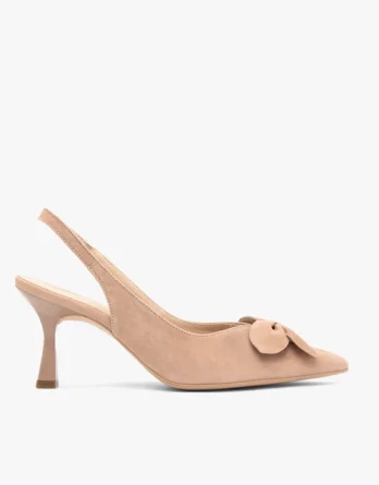 Różowe czółenka bez pięty slingback z kwiatem kolor Różowy.