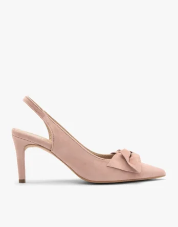 Różowe czółenka damskie bez pięty slingback z kokardą kolor Różowy.