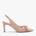 Różowe czółenka damskie bez pięty slingback z kokardą kolor Różowy.