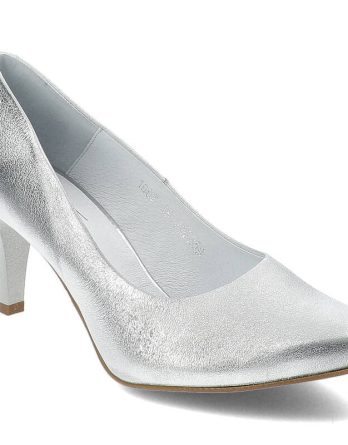 Srebrne Czółenka Clasicco Eleganckie Obuwie Damskie Na Obcasie kolor srebrny.