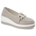 Szare Półbuty Artiker Eleganckie Obuwie Damskie Na Koturnie kolor szary