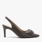 Szare czółenka slingback z kokardą kolor Szary.