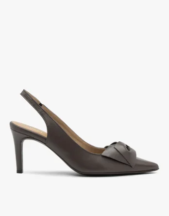 Szare czółenka slingback z kokardą kolor Szary.