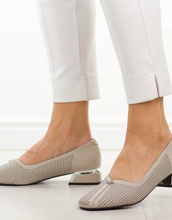 Taupe ażurowe skórzane czółenka damskie Vinceza 99203 kolor Taupe.