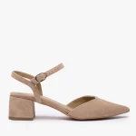 Taupe czółenka bez pięty slingback na słupku kolor Beżowy.