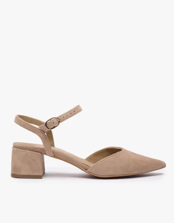 Taupe czółenka bez pięty slingback na słupku kolor Beżowy.