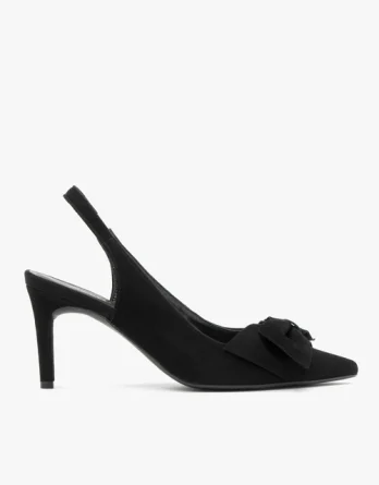 Welurowe czółenka typu slingback z kokardą kolor Czarny.