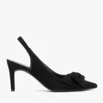 Welurowe czółenka typu slingback z kokardą kolor Czarny.