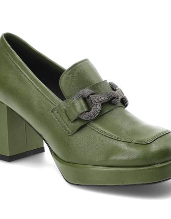 Zielone Półbuty Karino Eleganckie Skórzane Buty Na Obcasie kolor zielony