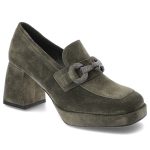 Zielone Półbuty Karino Eleganckie Skórzane Buty Na Obcasie kolor zielony