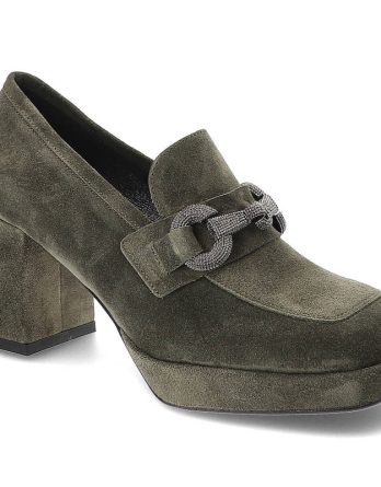 Zielone Półbuty Karino Eleganckie Skórzane Buty Na Obcasie kolor zielony