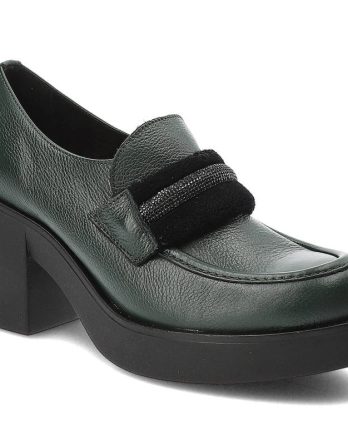 Zielone Półbuty Lemar Wygodne Skórzane Buty na Jesień kolor zielony