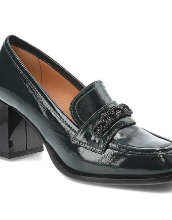 Zielone Półbuty Simen Eleganckie Skórzane Buty Na Obcasie kolor zielony