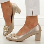 Złote B skórzane Polskie czółenka damskie Deoni D665 kolor Złoty.