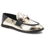 Złote Półbuty Carinii Eleganckie Obuwie Damskie Na Płaskiej Podeszwie kolor czarny