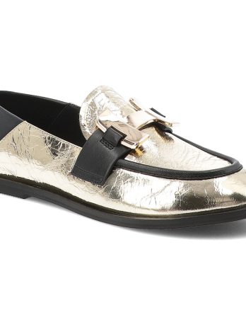 Złote Półbuty Carinii Eleganckie Obuwie Damskie Na Płaskiej Podeszwie kolor czarny