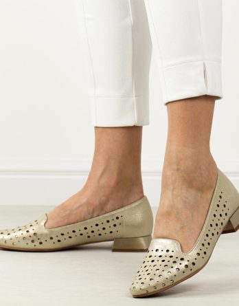 Złote ażurowe czółenka damskie na obcasie M.Daszyński Sa178a-2 kolor Złoty.