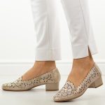 Złote ażurowe czółenka damskie na obcasie M.Daszyński Sa200-1 kolor Złoty.