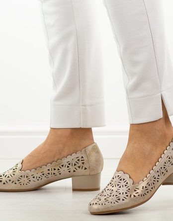 Złote ażurowe czółenka damskie na obcasie M.Daszyński Sa200-1 kolor Złoty.