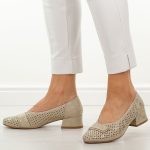 Złote ażurowe czółenka damskie na obcasie M.Daszyński Sa279-5 kolor Złoty.