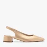 Złote czółenka damskie z otwartą piętą typu slingback kolor Złoty.