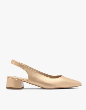 Złote czółenka damskie z otwartą piętą typu slingback kolor Złoty.