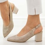 Złote skórzane ażurowe czółenka damskie Jezzi 2263A-5 kolor Złoty.